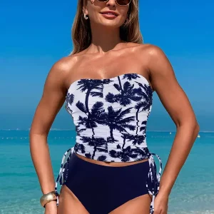 Casual Strapless Sleeveless Printed Two-piece Swimsuit