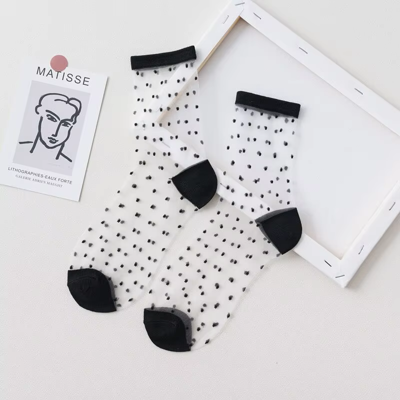 Casual Striped Plaid Thin Transparent Dots Breathable Ankle Socks