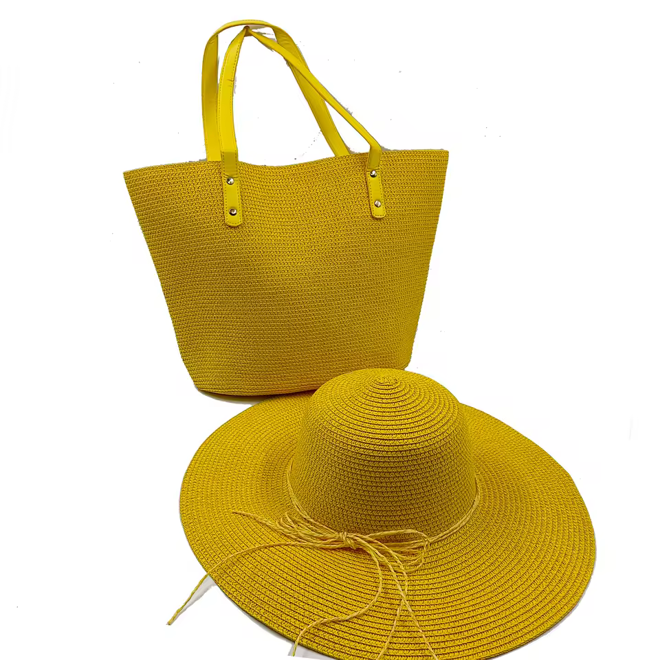 Casual Striped Beach Outdoor Straw Sun Protection Hat Bag