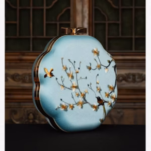 Casual Suzhou Embroider Craft Silky Flower and Bird Pattern Crossbody Shoulder Bag