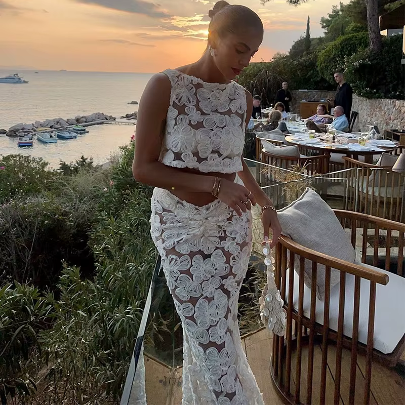 Casual Through Sleeveless Vest Slim Hip Package Skirts Maxi Dress