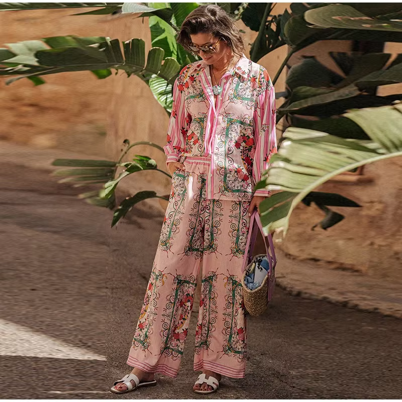 Casual Turn-down Collar Breasted Pocket Shirt Loose Pants