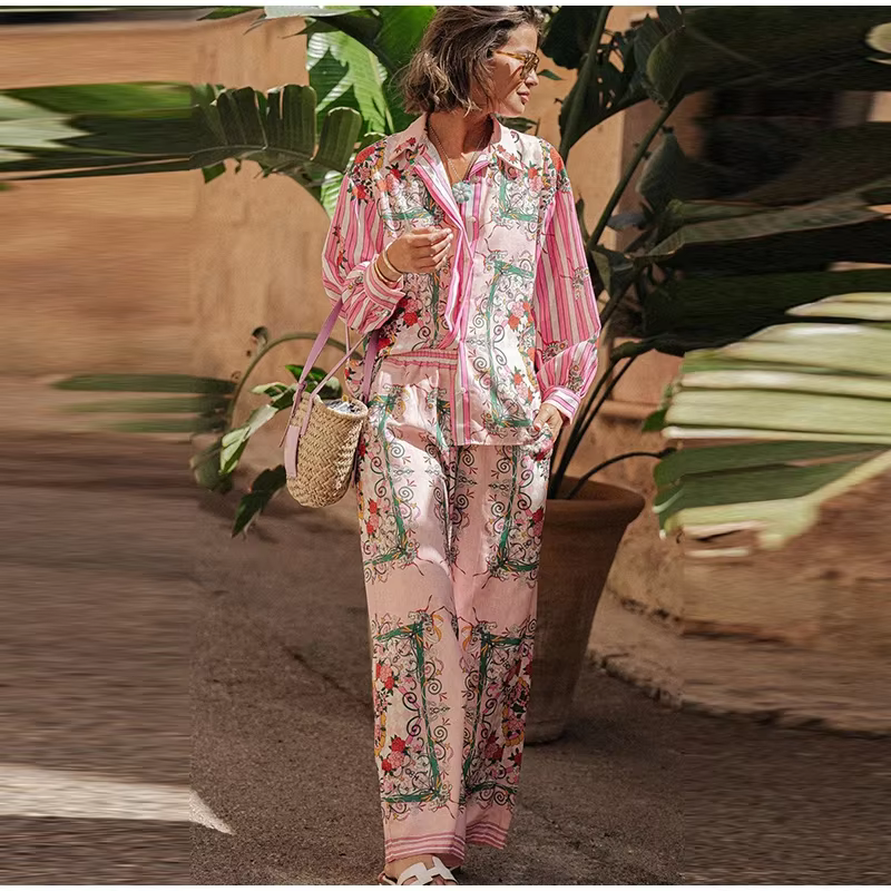 Casual Turn-down Collar Breasted Pocket Shirt Loose Pants - Image 2