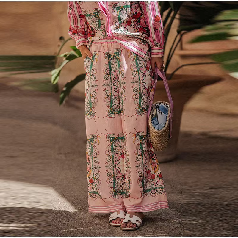 Casual Turn-down Collar Breasted Pocket Shirt Loose Pants - Image 6