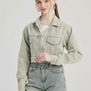 Casual Turndown Collar Vintage Solid Color Denim Short Jacket