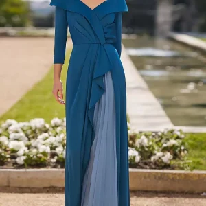 Casual V-Neck Length Sleeves A-Line Pleated Guest Dresses