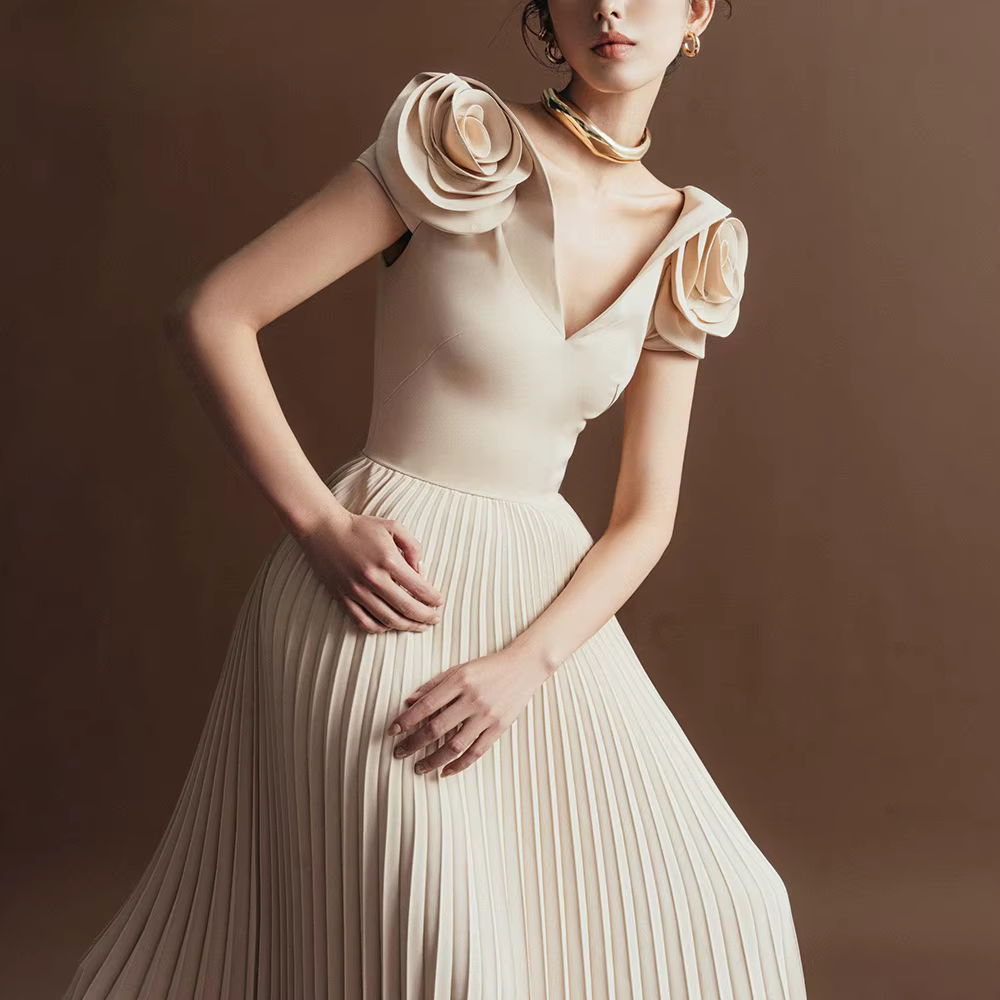 Casual V Neck Short Sleeve Patchwork Solid Temperament Spliced Flower Maxi Dresses