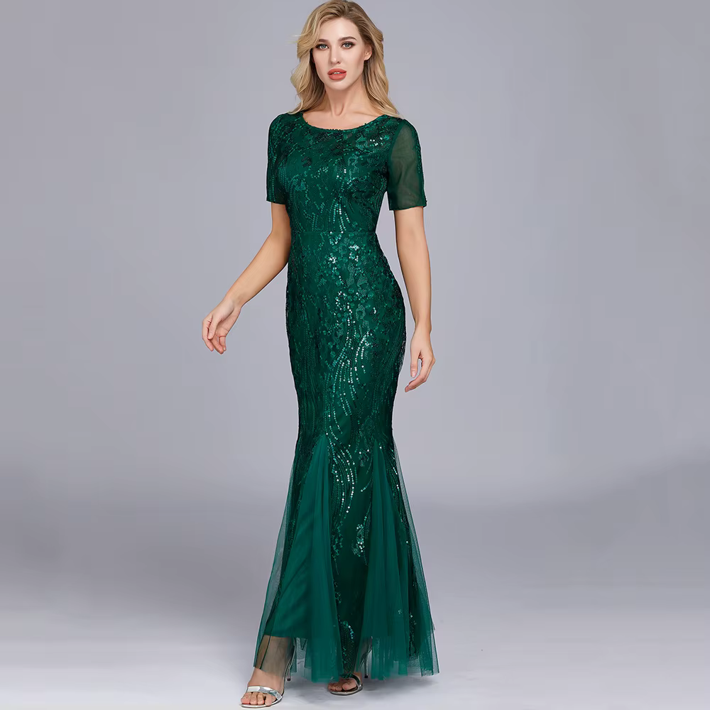 Casual vintage Sequin Bridesmaid Natural Fiber Prom Long Maxi Dress