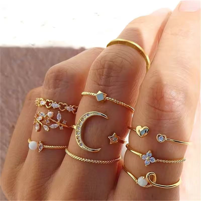 Classic Crystal Letter Love Heart Moon Arrow Flower Ring