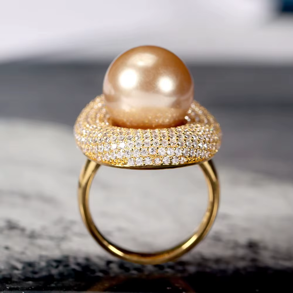 Classic Cubic Zirconia Charming Shiny Flower Shape Pearl Ring