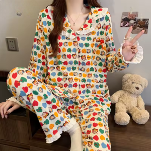 Clouds Cotton Sleepwear Long Sleeve 2 Piece Pants Pajama Set Nightwear