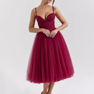 Elegant A-Line Graduation Sweet Tulle Sleeveless Midi Dress