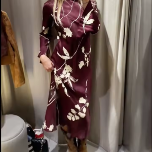 Elegant Back Zipper Vintage Anchor Print O-Neck Long Sleeves Slim Beach Party Dress