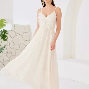 Elegant Butterfly Spaghetti Straps Flowy Sleeveless Maxi Dress