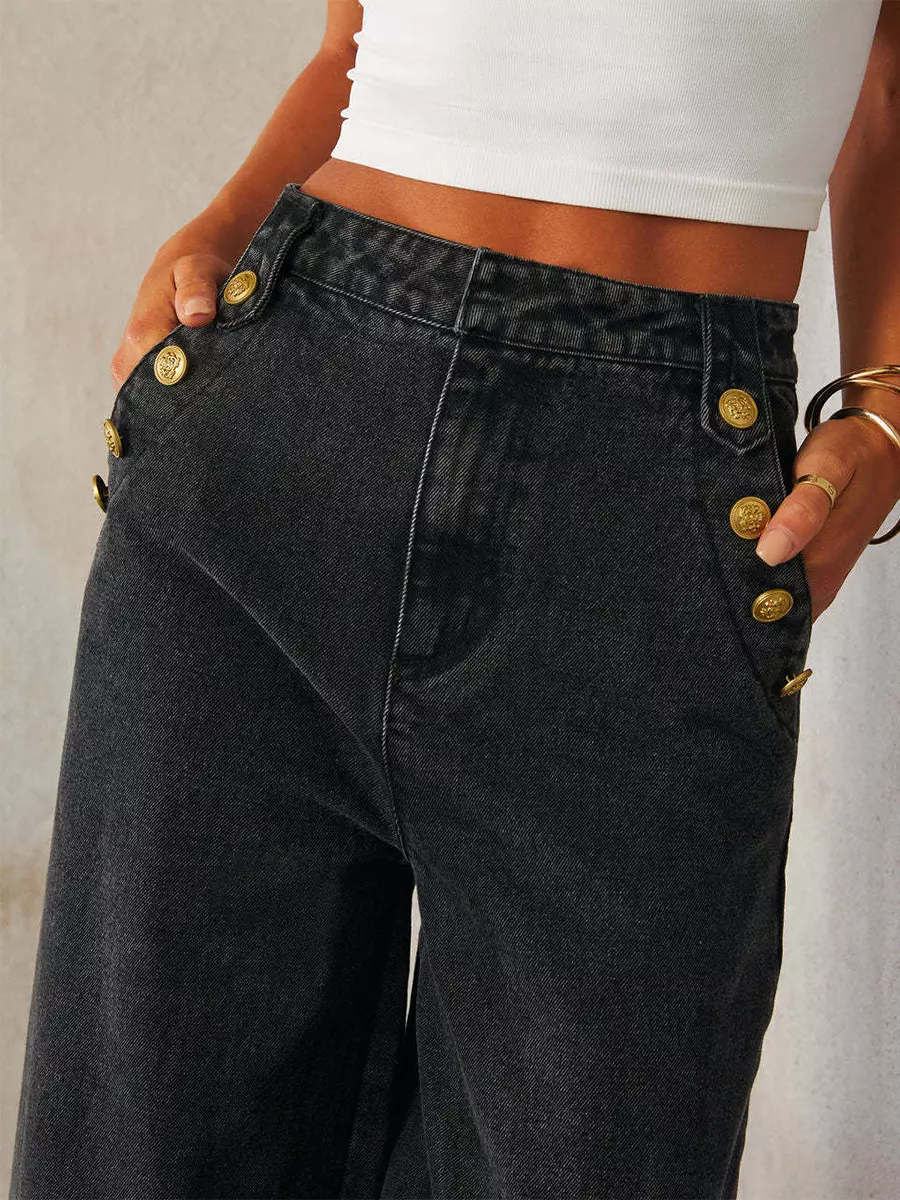 Elegant Button-up Vest And Straight Jeans Denim Two-Piece Set - Image 12