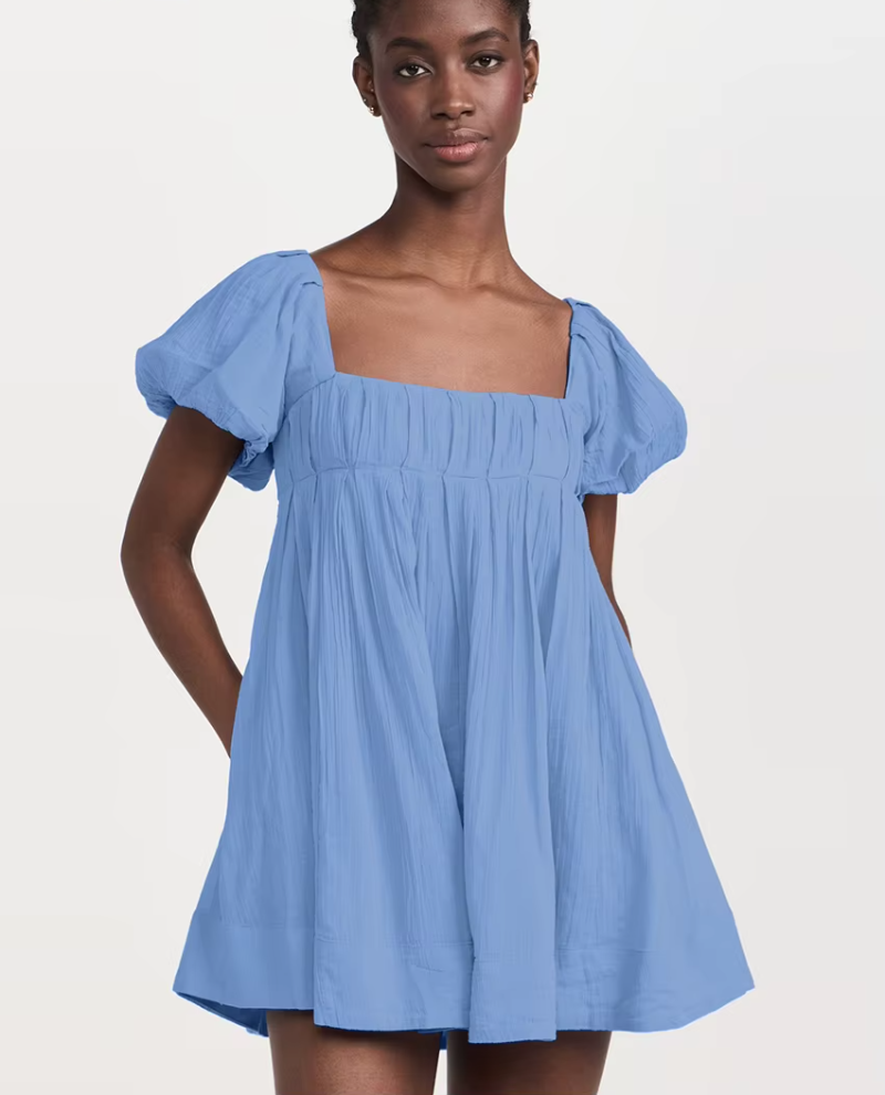 Elegant Classic Solid Loose Cotton Fashion Square Collar Short Sleeve Mini Dresses - Image 5