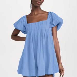 Elegant Classic Solid Loose Cotton Fashion Square Collar Short Sleeve Mini Dresses