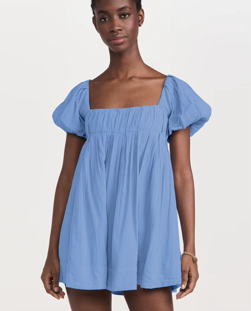 Elegant Classic Solid Loose Cotton Fashion Square Collar Short Sleeve Mini Dresses - Image 4