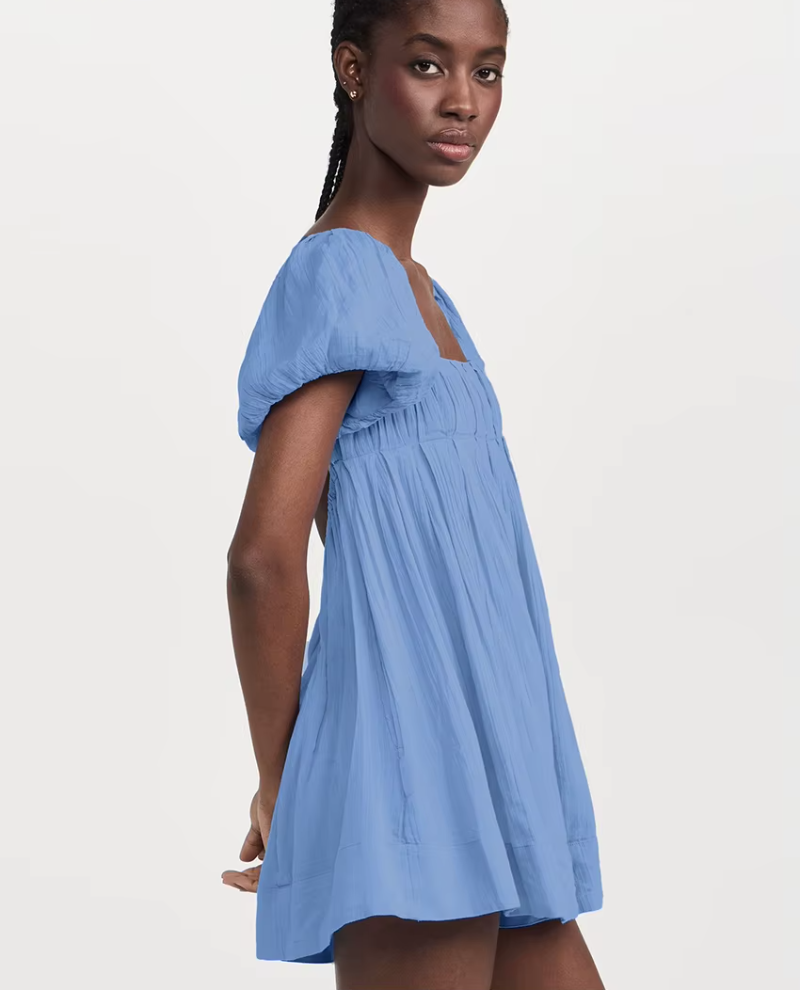 Elegant Classic Solid Loose Cotton Fashion Square Collar Short Sleeve Mini Dresses - Image 3