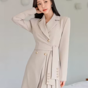 Elegant Commute Chic Solid Long Sleeve Pleated Formal Blazer Short Dress