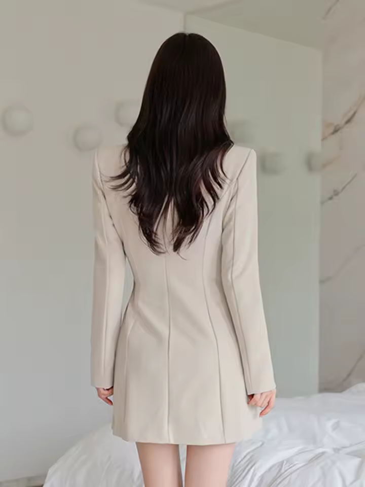 Elegant Commute Chic Solid Long Sleeve Pleated Formal Blazer Short Dress - Image 3
