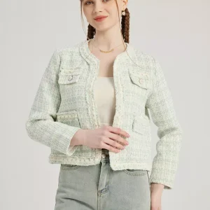 Elegant Crewneck Polyester Solid Color Temperament Style Jacket