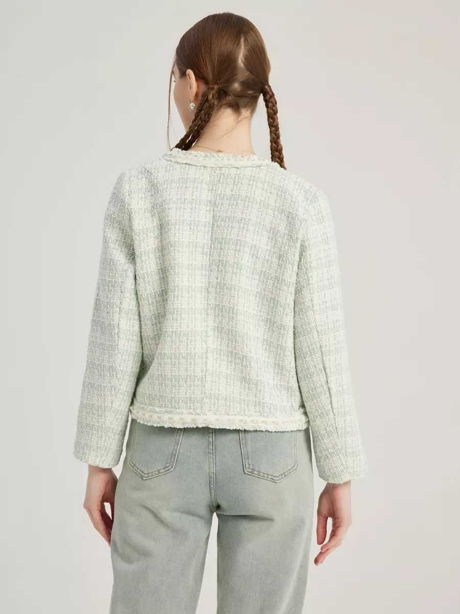 Elegant Crewneck Polyester Solid Color Temperament Style Jacket - Image 5