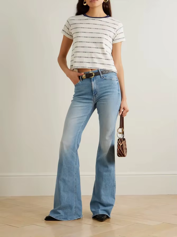 Elegant Cross border Washed Slim fit High waisted Bell bottom Pants