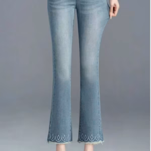 Casual Flare button fly Elastic Band Flash Office Lady Washed Pants