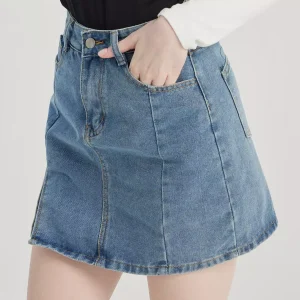 Elegant Denim Short Skirt Solid Color Slit Mini Skirt