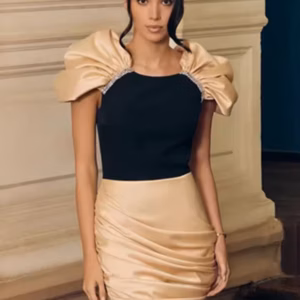 Elegant Diamonds Patchwork Zipper Ruched Square Collar Mini Dress