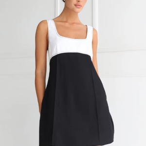 Elegant Fashion Classic Patchwork Loose Square Collar Sleeveless Mini Dresses