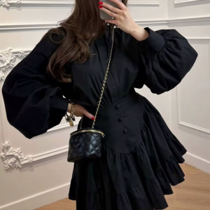 Elegant Fashion Loose Long Sleeve Shirt With High Waist Mini Pleated Skirt 2 Piece Set