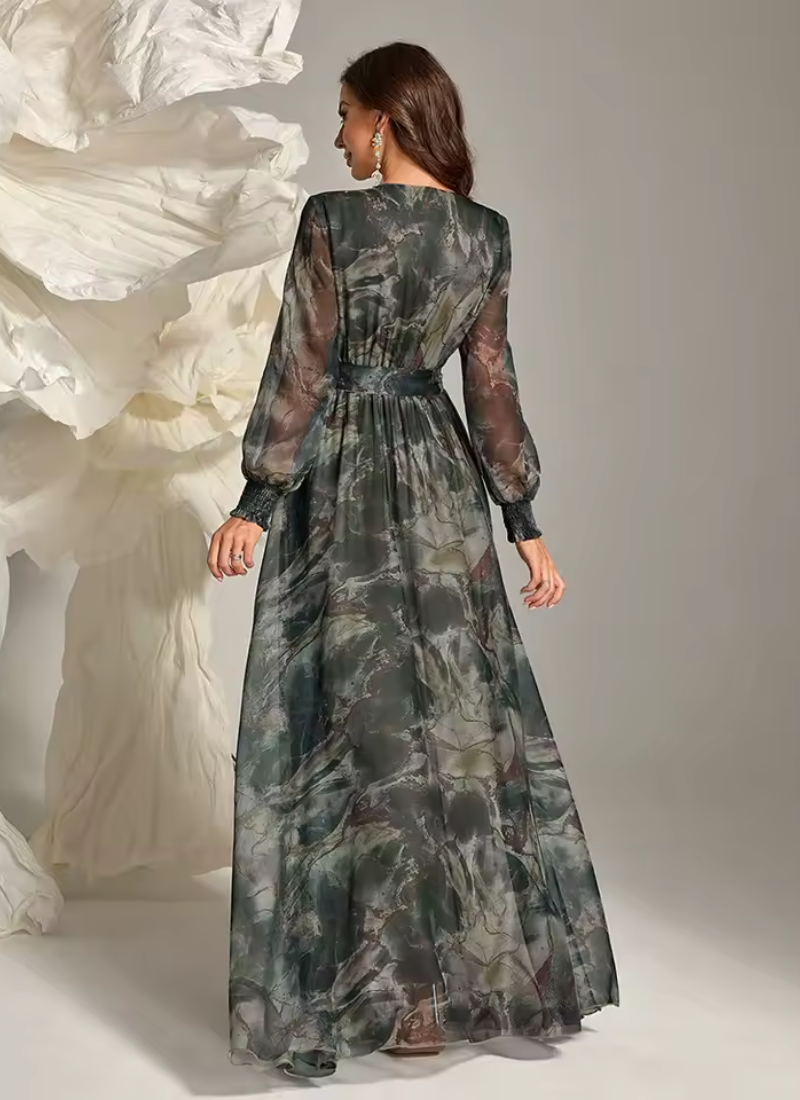 Elegant Floral Print Casual Long Sleeve Belted Formal Party Maxi Dresses - Image 4