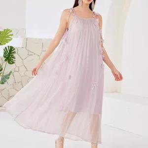 Elegant Flowers Pleated Boho Strap Flowy Sleeveless Maxi Dress