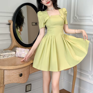 Elegant Formal Vintage Square Collar Slim Mini Short Princess Dress