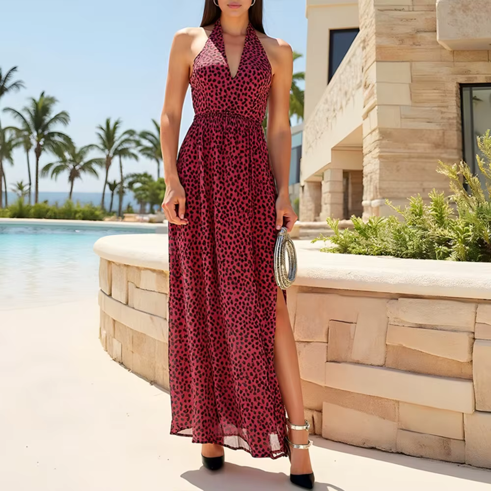 Elegant Gauze Ankle-Length Halter Neck Sleeveless Maxi Shift Dresses - Image 2