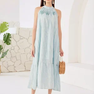 Elegant Halter Shift In Open Shoulder Sleeveless Midi Dress