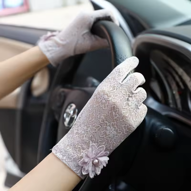 Elegant Lace Big Flower Mesh Breathable Sunscreen Non-Slip Anti-UV Gloves