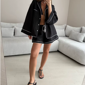 Elegant Long Sleeve Shirt With High Waist Shorts Fashion Loose 2 Pieces Set