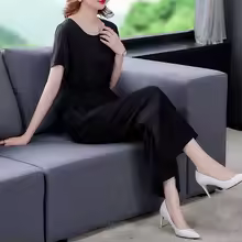 Elegant Loose Short-sleeved Artificial Cotton Cropped Cotton Silk Suit