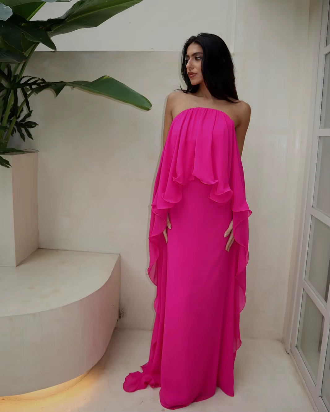 Elegant Off Shoulder Zipper Bandage Draped Sleeveless Cape Midi Dress