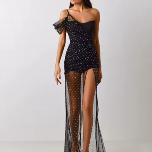 Elegant One Shoulder Mesh Urban Costume Irregular Kpop Split Dress