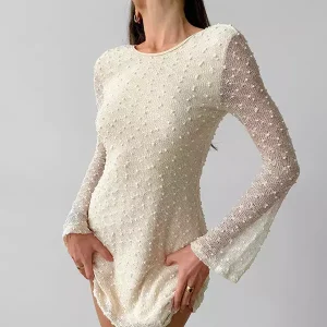 Elegant Open Back Polyester Long Sleeve Bodycon Mini Dress