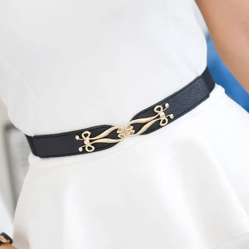 Elegant PU Leather Solid Stretchy Wide Waist Elastic Belts