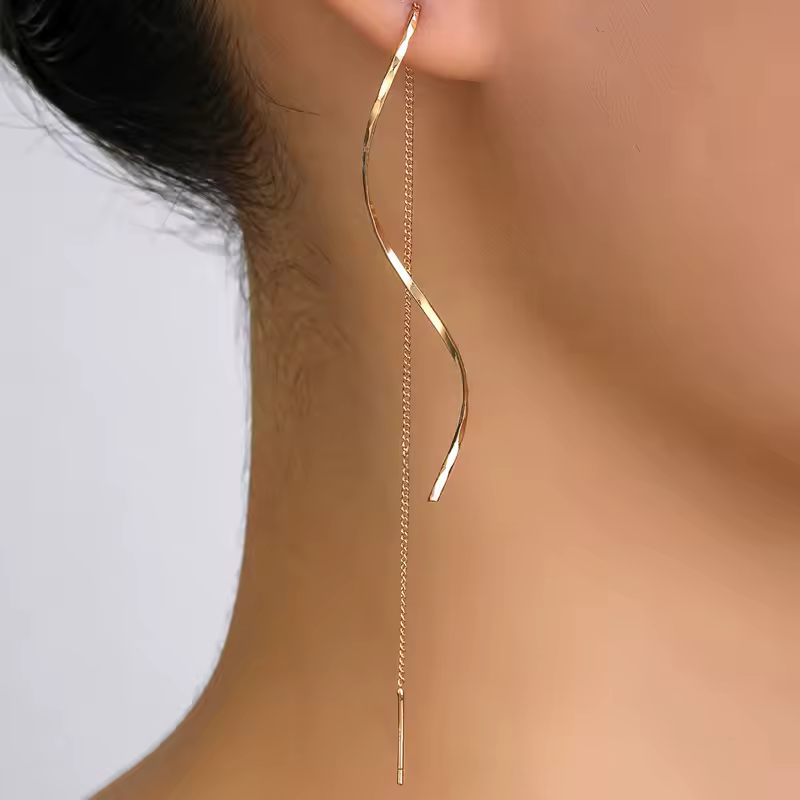 Elegant Simple Long Chain Long Tassel Threader Earrings