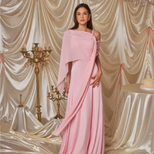 Elegant Skew Collar Off-shoulder Backless Lace-up Cape Sleeve Maxi Dress