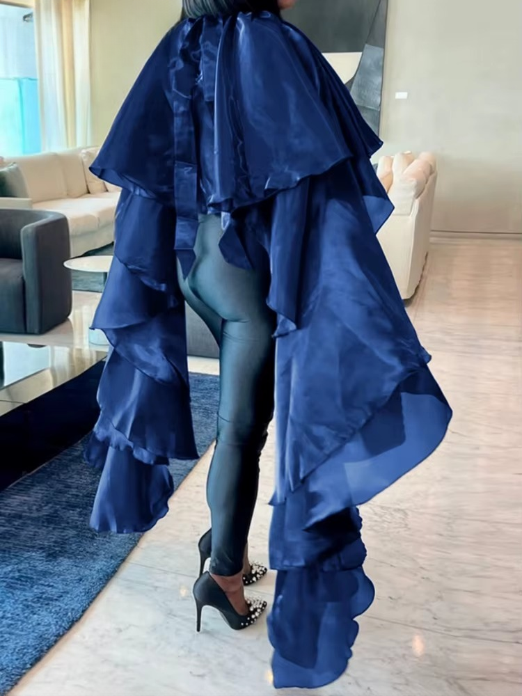 Elegant Solid Batwing Sleeve O-Neck Pullover Cloak Tops - Image 2