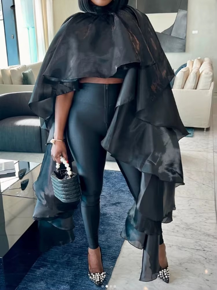 Elegant Solid Batwing Sleeve O-Neck Pullover Cloak Tops - Image 3