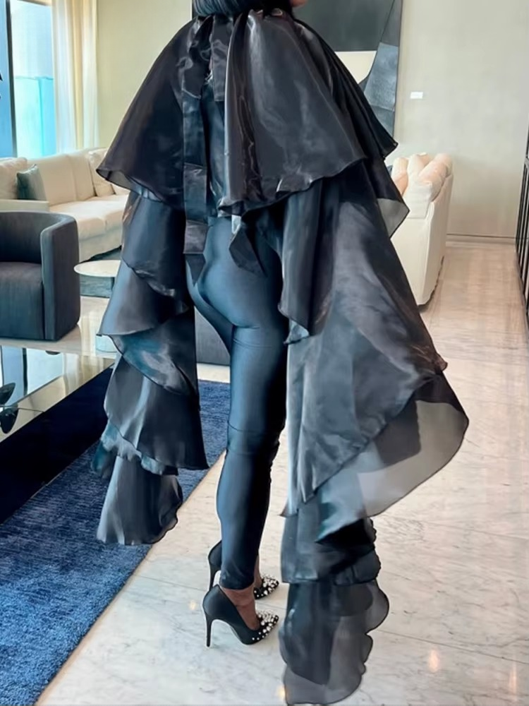 Elegant Solid Batwing Sleeve O-Neck Pullover Cloak Tops - Image 4